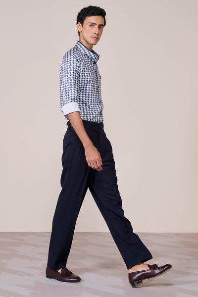 Shantanu & Nikhil Menswear Navy Offwhite Print Poly Jersey Shirt indian designer wear online shopping melange singapore