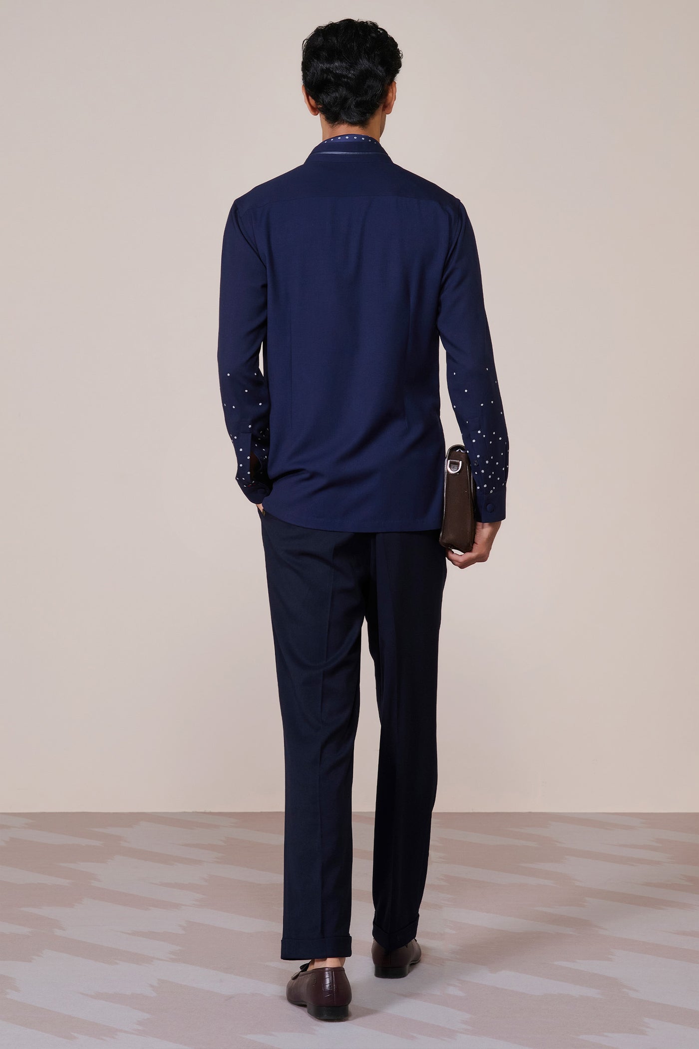 Shantanu & Nikhil Menswear Navy Patch Pocket Shirt indian designer wear online shopping melange singapore