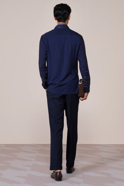 Shantanu & Nikhil Menswear Navy Patch Pocket Shirt indian designer wear online shopping melange singapore
