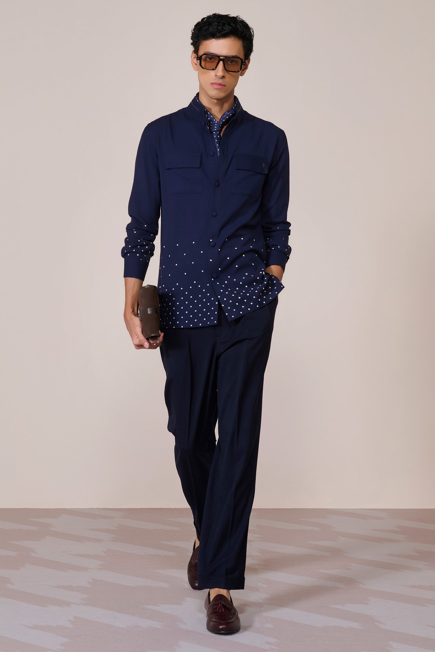 Shantanu & Nikhil Menswear Navy Patch Pocket Shirt indian designer wear online shopping melange singapore