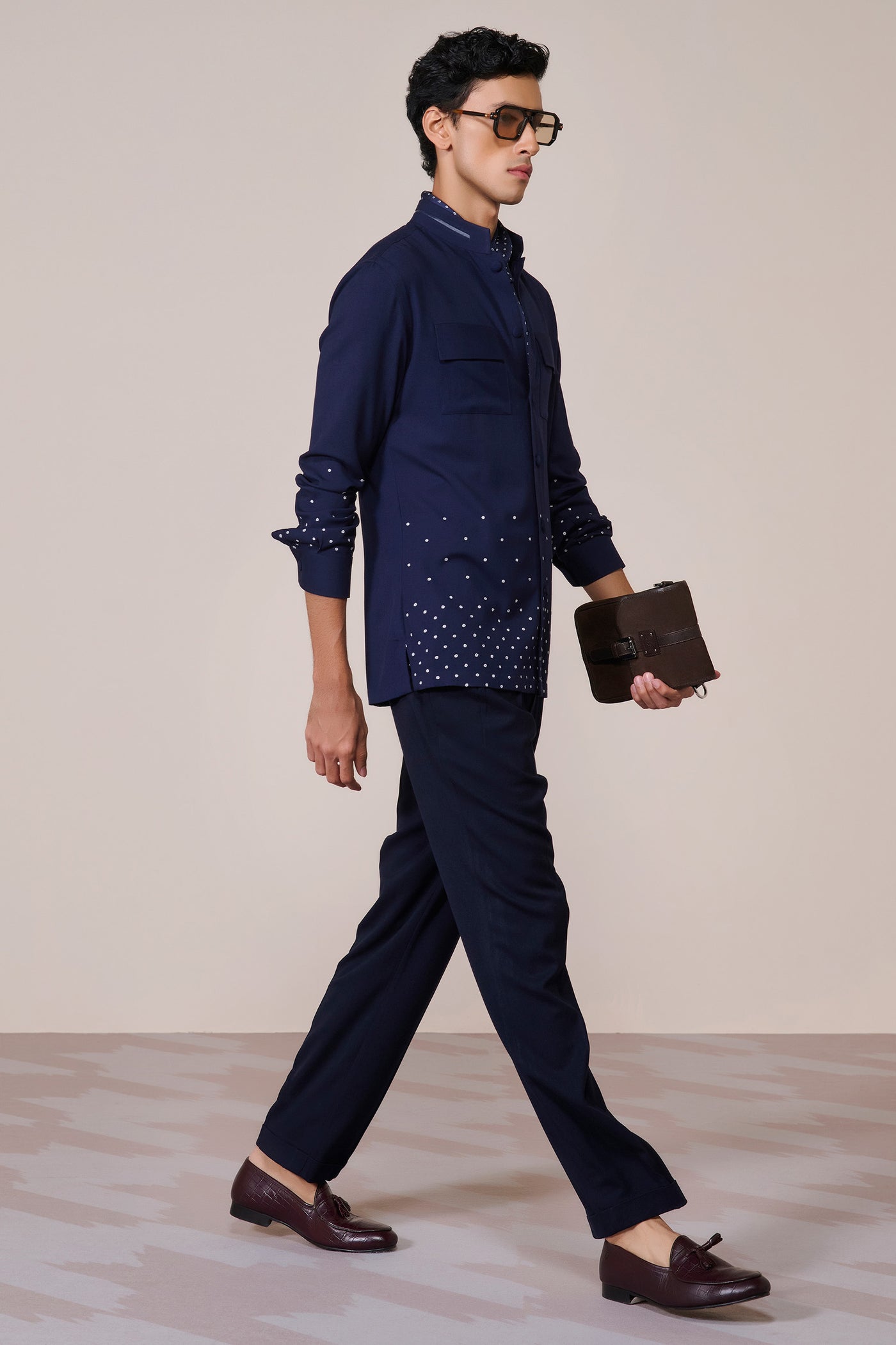 Shantanu & Nikhil Menswear Navy Patch Pocket Shirt indian designer wear online shopping melange singapore