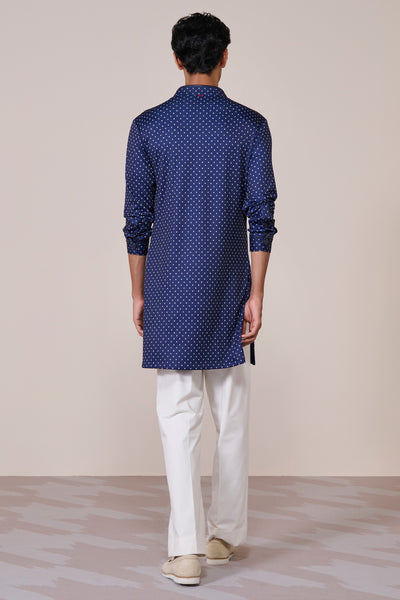Shantanu & Nikhil Menswear Navy Print Poly Jersey Kurta indian designer wear online shopping melange singapore