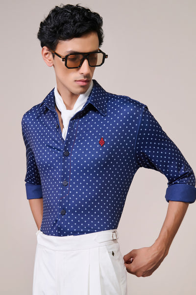 Shantanu & Nikhil Menswear Navy Print Poly Jersey Shirt indian designer wear online shopping melange singapore