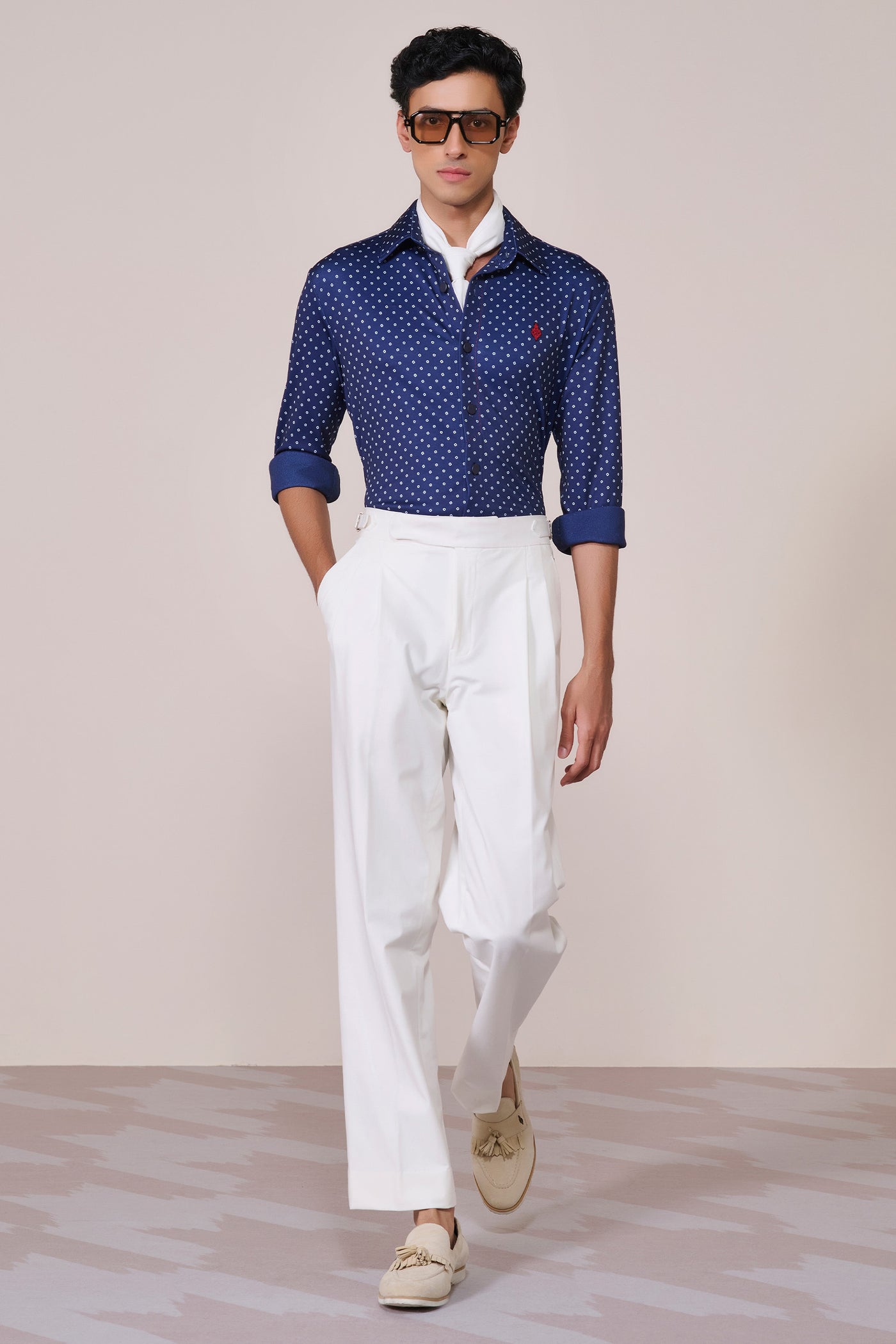 Shantanu & Nikhil Menswear Navy Print Poly Jersey Shirt indian designer wear online shopping melange singapore