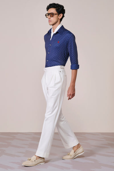Shantanu & Nikhil Menswear Navy Print Poly Jersey Shirt indian designer wear online shopping melange singapore