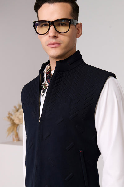 Shantanu & Nikhil Menswear Navy Quilted Waistcoat indian designer wear online shopping melange singapore