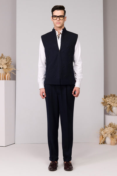 Shantanu & Nikhil Menswear Navy Quilted Waistcoat indian designer wear online shopping melange singapore