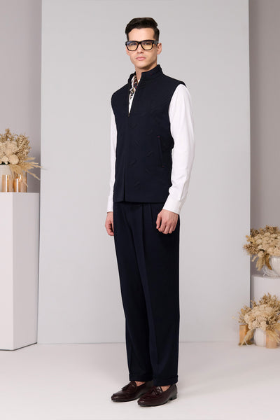 Shantanu & Nikhil Menswear Navy Quilted Waistcoat indian designer wear online shopping melange singapore
