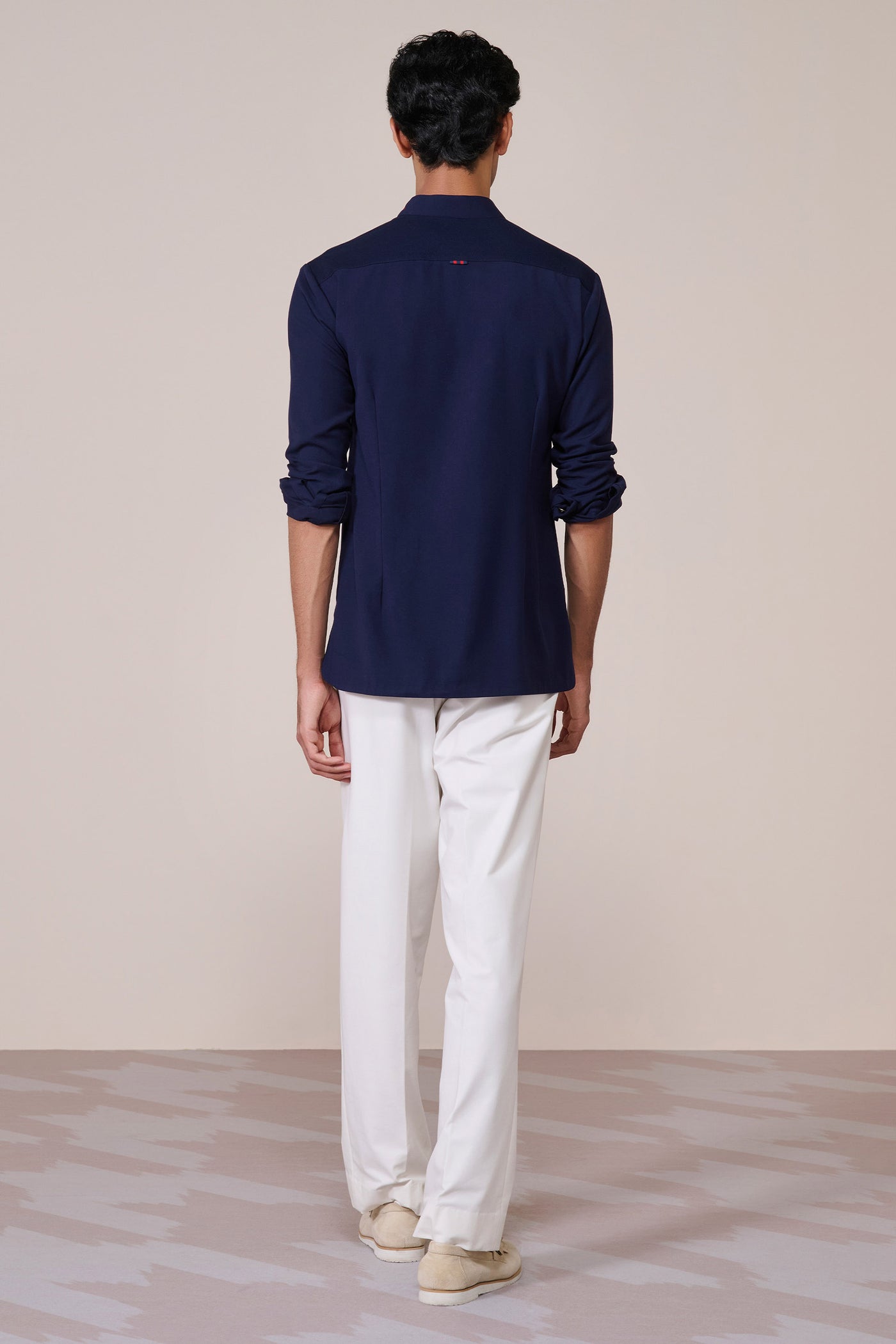 Shantanu & Nikhil Menswear Navy Rayon Draped Shirt indian designer wear online shopping melange singapore