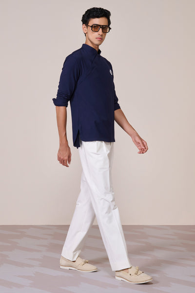 Shantanu & Nikhil Menswear Navy Rayon Draped Shirt indian designer wear online shopping melange singapore