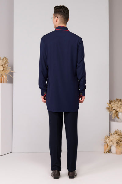 Shantanu & Nikhil Menswear Navy Signature Taping Kurta indian designer wear online shopping melange singapore 