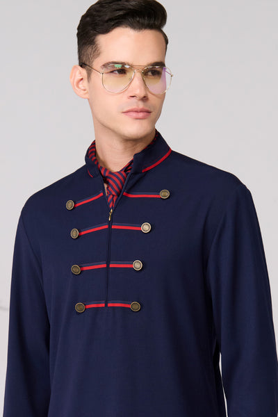 Shantanu & Nikhil Menswear Navy Signature Taping Kurta indian designer wear online shopping melange singapore 
