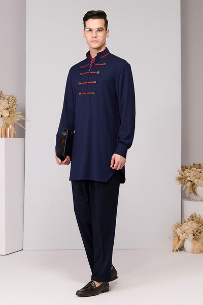 Shantanu & Nikhil Menswear Navy Signature Taping Kurta indian designer wear online shopping melange singapore 