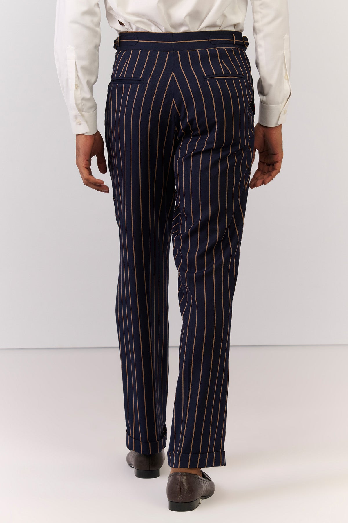 Shantanu & Nikhil Menswear Navy Stripe Printed Trousers indian designer wear online shopping melange singapore 