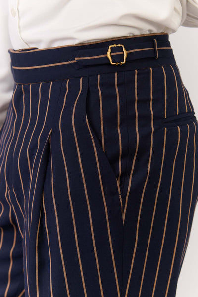 Shantanu & Nikhil Menswear Navy Stripe Printed Trousers indian designer wear online shopping melange singapore 
