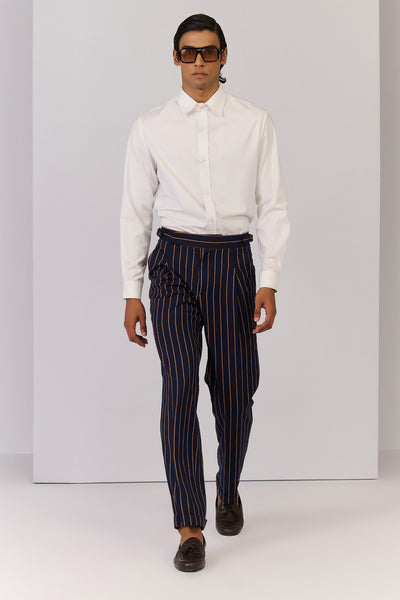 Shantanu & Nikhil Menswear Navy Stripe Printed Trousers indian designer wear online shopping melange singapore 
