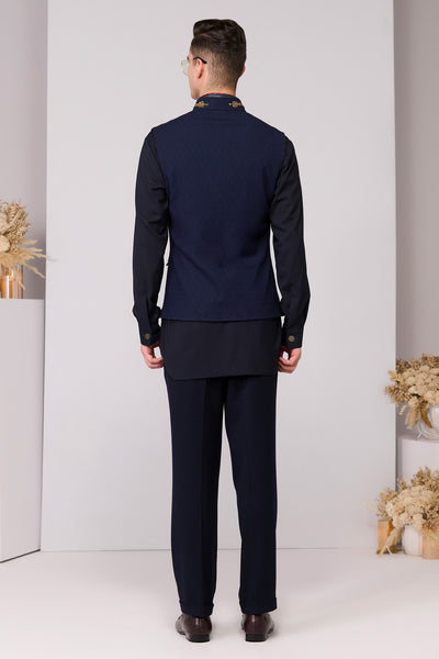 Shantanu & Nikhil Menswear Navy Textured Waistcoat indian designer wear online shopping melange singapore