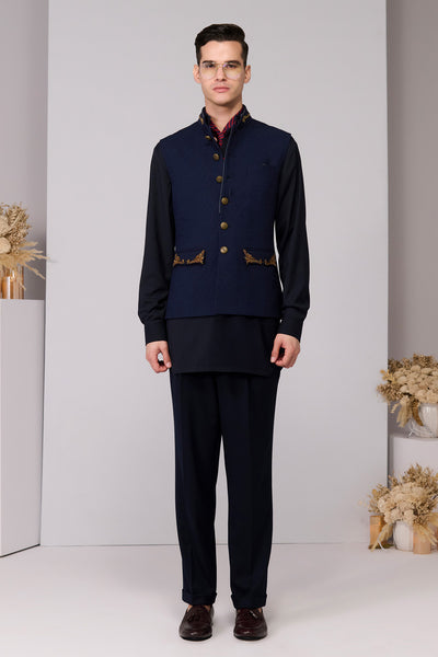 Shantanu & Nikhil Menswear Navy Textured Waistcoat indian designer wear online shopping melange singapore