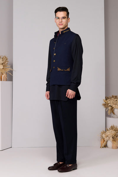 Shantanu & Nikhil Menswear Navy Textured Waistcoat indian designer wear online shopping melange singapore