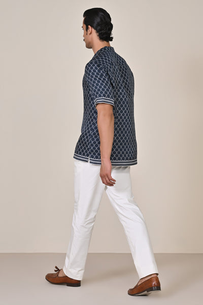 Shantanu & Nikhil Menswear Navy Twill Silk Adamas Shirt indian designer wear online shopping melange singapore
