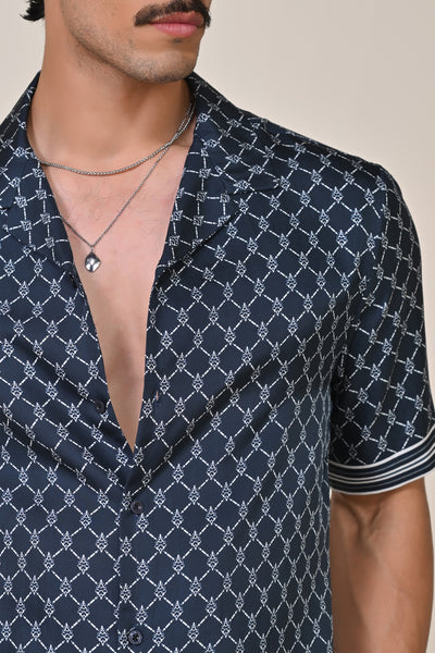 Shantanu & Nikhil Menswear Navy Twill Silk Adamas Shirt indian designer wear online shopping melange singapore