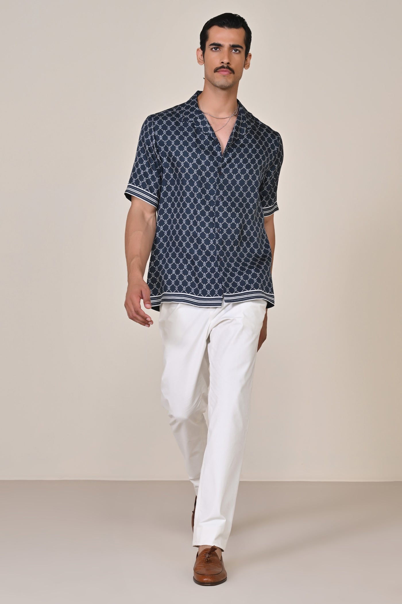 Shantanu & Nikhil Menswear Navy Twill Silk Adamas Shirt indian designer wear online shopping melange singapore