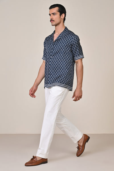 Shantanu & Nikhil Menswear Navy Twill Silk Adamas Shirt indian designer wear online shopping melange singapore