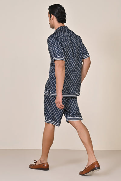 Shantanu & Nikhil Menswear Navy Twill Silk Shorts indian designer wear online shopping melange singapore