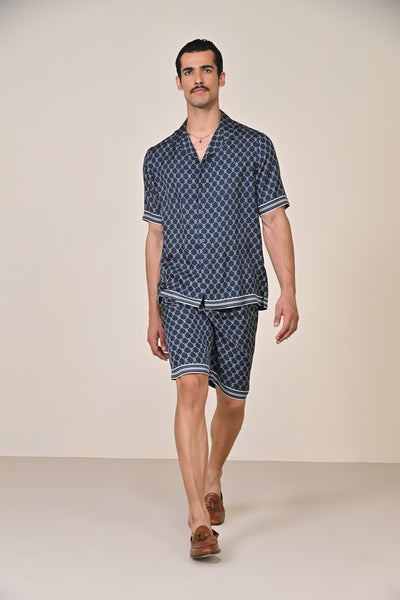 Shantanu & Nikhil Menswear Navy Twill Silk Shorts indian designer wear online shopping melange singapore