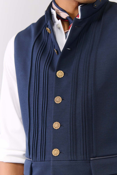 Shantanu & Nikhil Menswear Navy Waistcoat with Metallic Buttons indian designer wear online shopping melange singapore 
