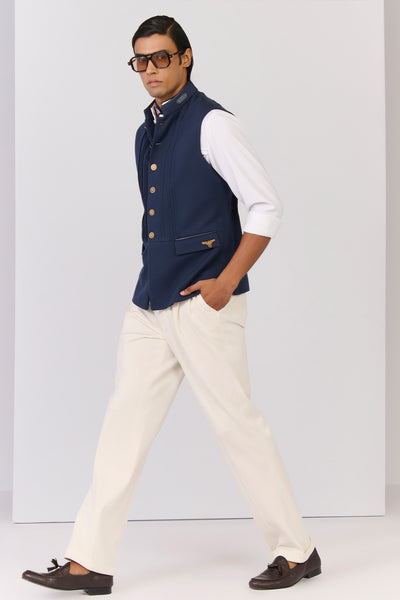 Shantanu & Nikhil Menswear Navy Waistcoat with Metallic Buttons indian designer wear online shopping melange singapore 