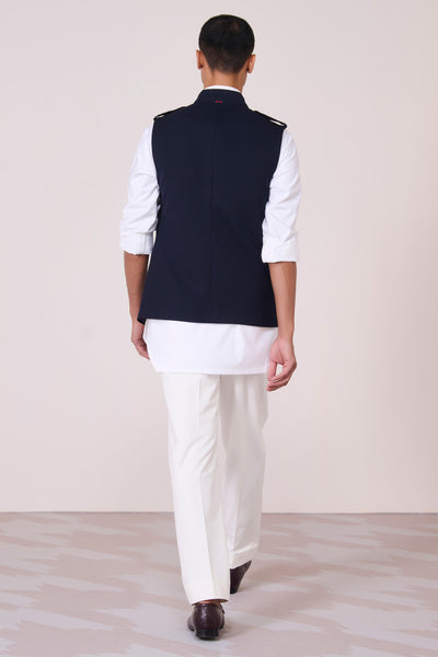 Shantanu & Nikhil Menswear Navy Waistcoat with Tape Flap Detail indian designer wear online shopping melange singapore