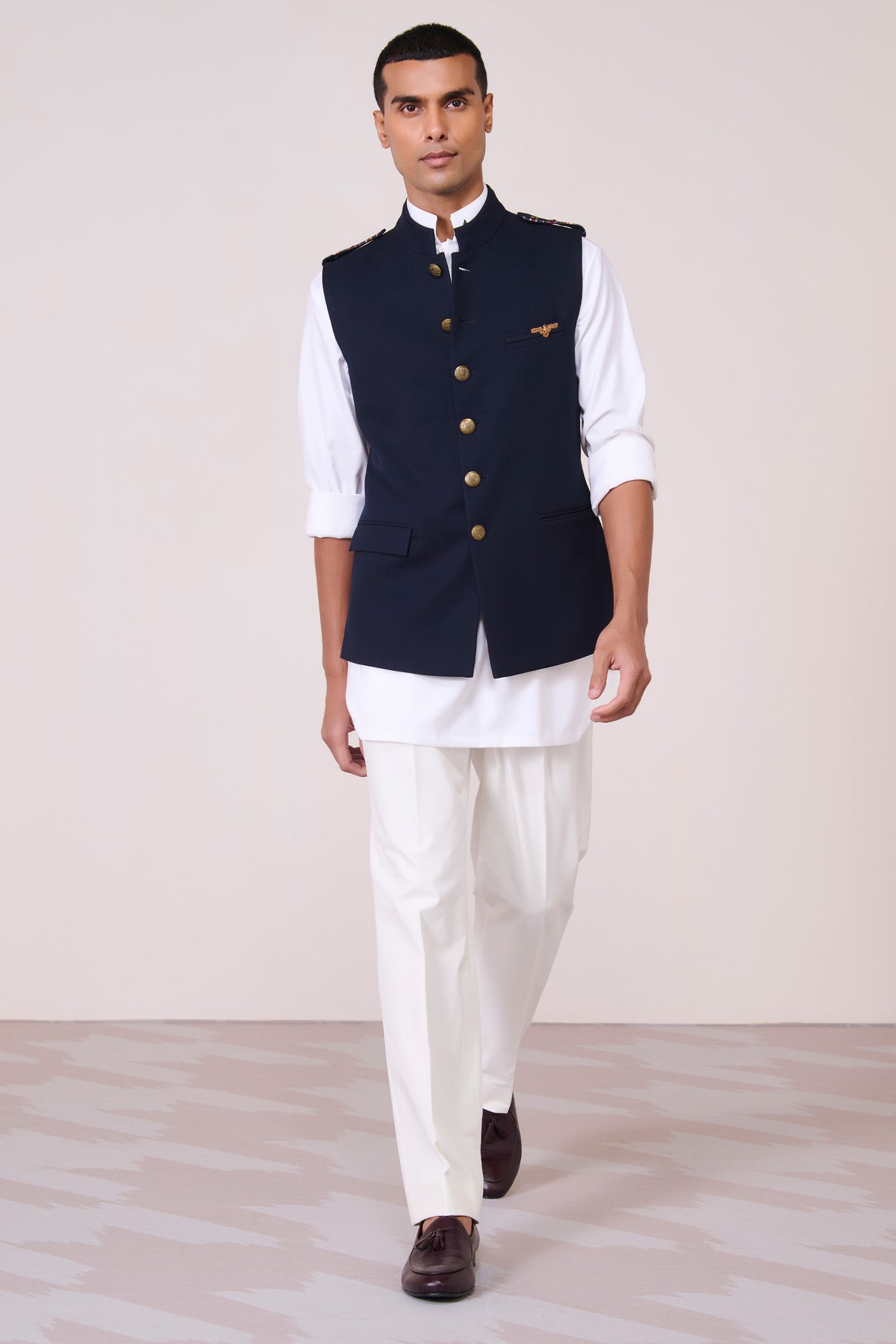 Shantanu & Nikhil Menswear Navy Waistcoat with Tape Flap Detail indian designer wear online shopping melange singapore