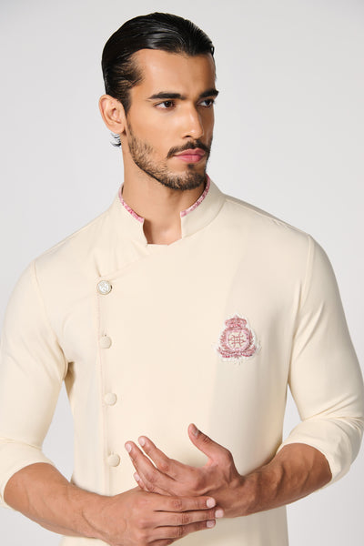 Shantanu & Nikhil Menswear Off- White Asymmetric Kurta indian designer wear online shopping melange singapore