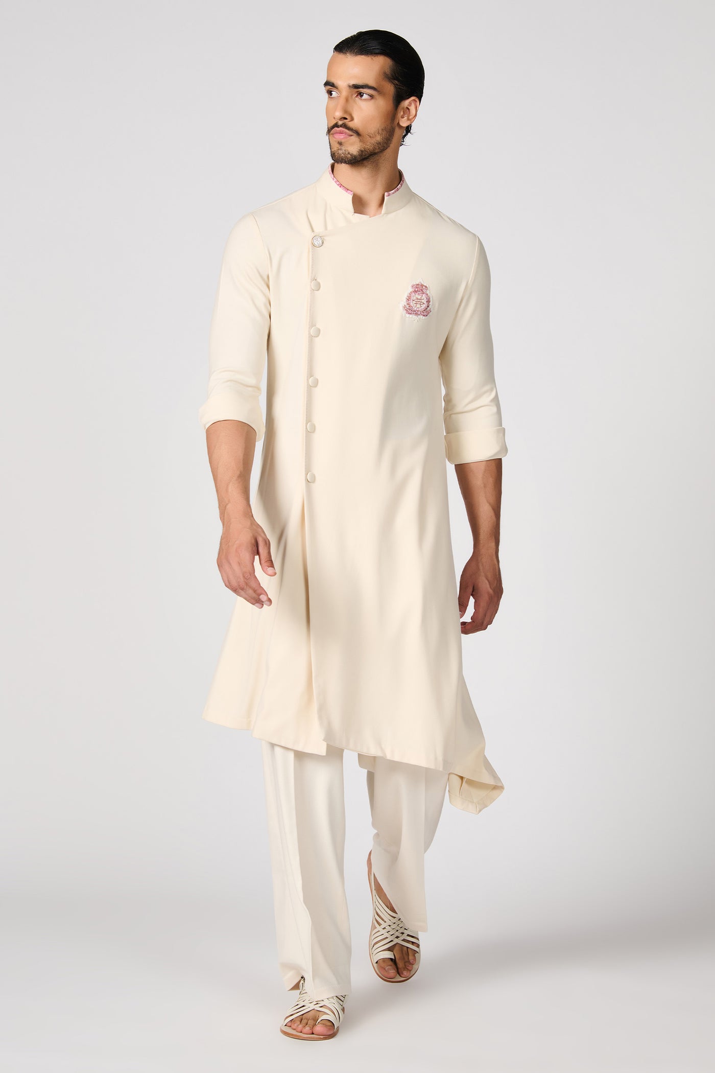 Shantanu & Nikhil Menswear Off- White Asymmetric Kurta indian designer wear online shopping melange singapore