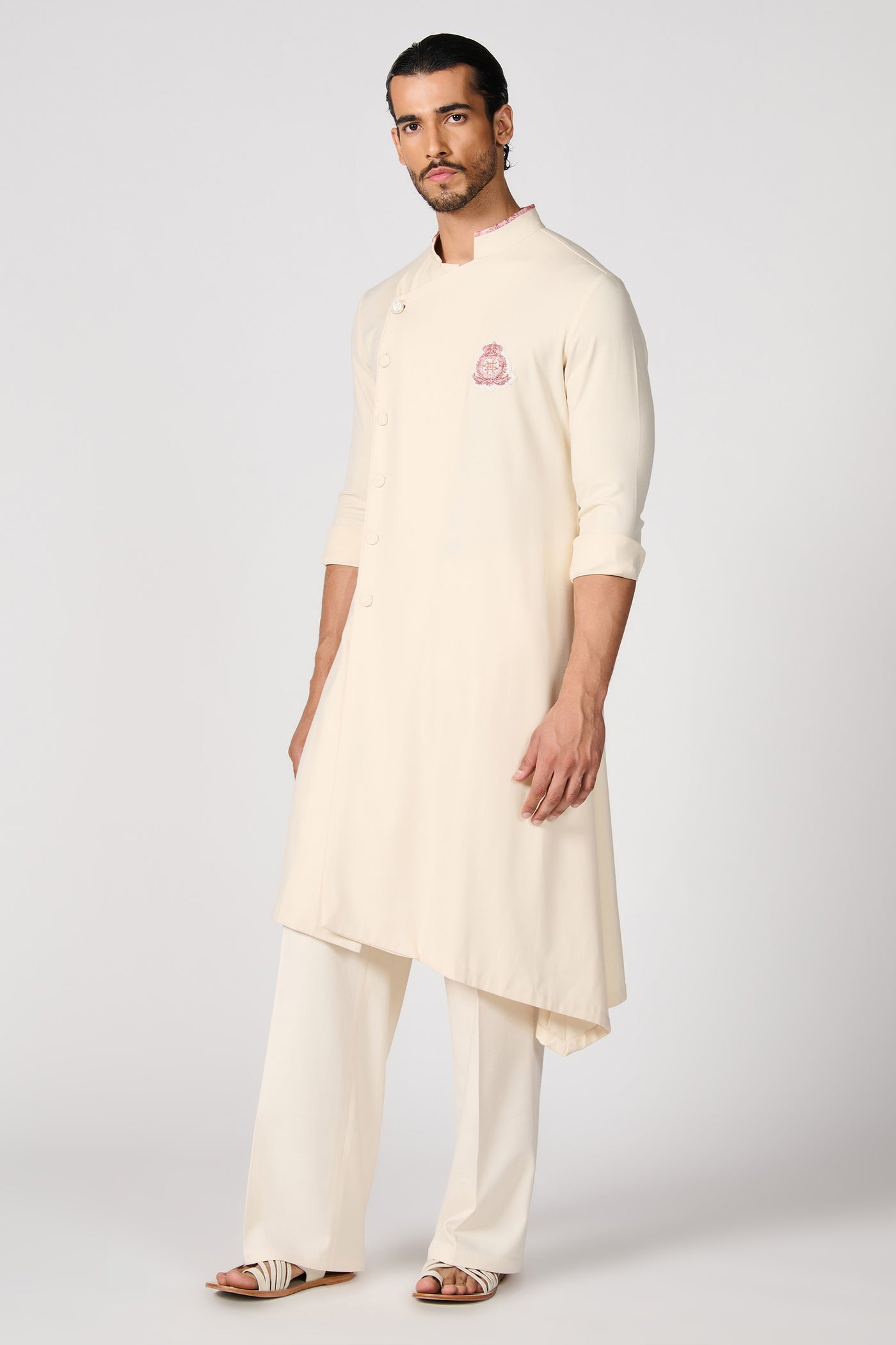 Shantanu & Nikhil Menswear Off- White Asymmetric Kurta indian designer wear online shopping melange singapore