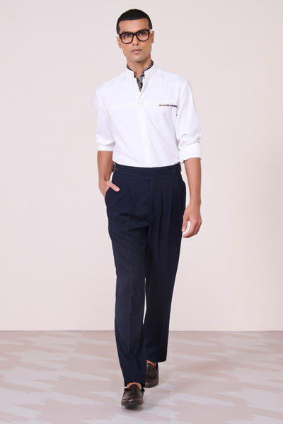 Shantanu & Nikhil Menswear Off-White Band Collar Shirt with Thread Detail indian designer wear online shopping melange singapore