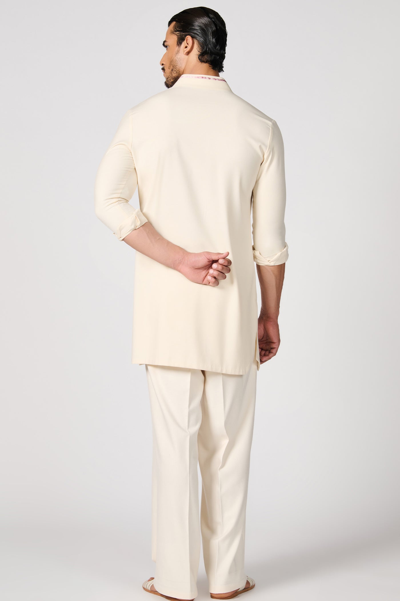 Shantanu & Nikhil Menswear Off-White Crested Shirt Kurta indian designer wear online shopping melange singapore