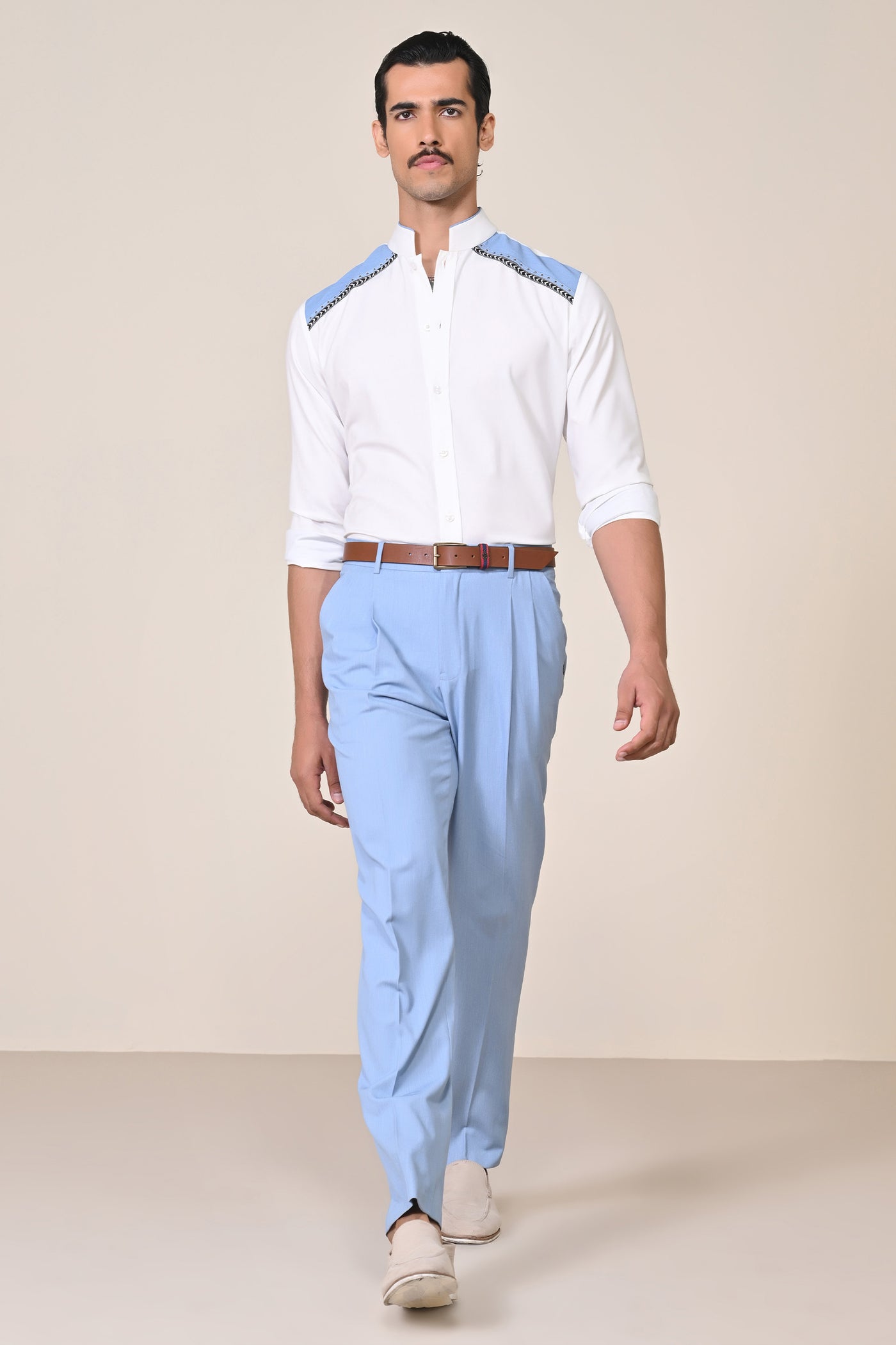 Shantanu & Nikhil Menswear Off-White Shirt with Engraved Panel indian designer wear online shopping melange singapore