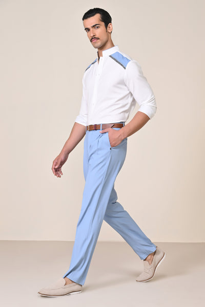 Shantanu & Nikhil Menswear Off-White Shirt with Engraved Panel indian designer wear online shopping melange singapore