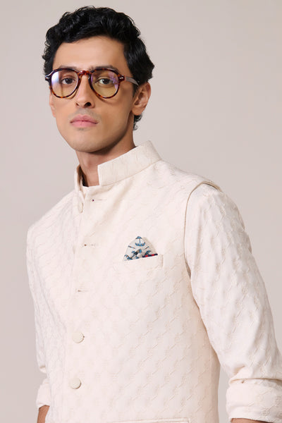 Shantanu & Nikhil Menswear Off White Adamas Embroidered Waistcoat indian designer wear online shopping melange singapore
