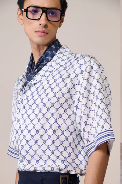 Shantanu & Nikhil Menswear Off White Adamas Twill Silk Shirt ndian designer wear online shopping melange singapore