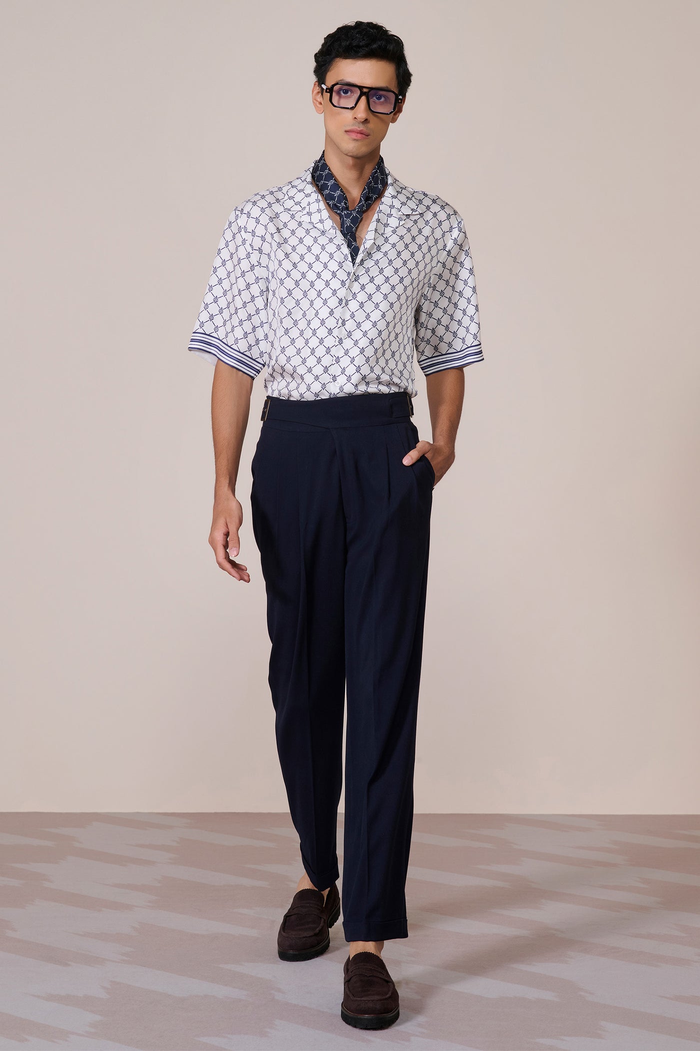 Shantanu & Nikhil Menswear Off White Adamas Twill Silk Shirt ndian designer wear online shopping melange singapore