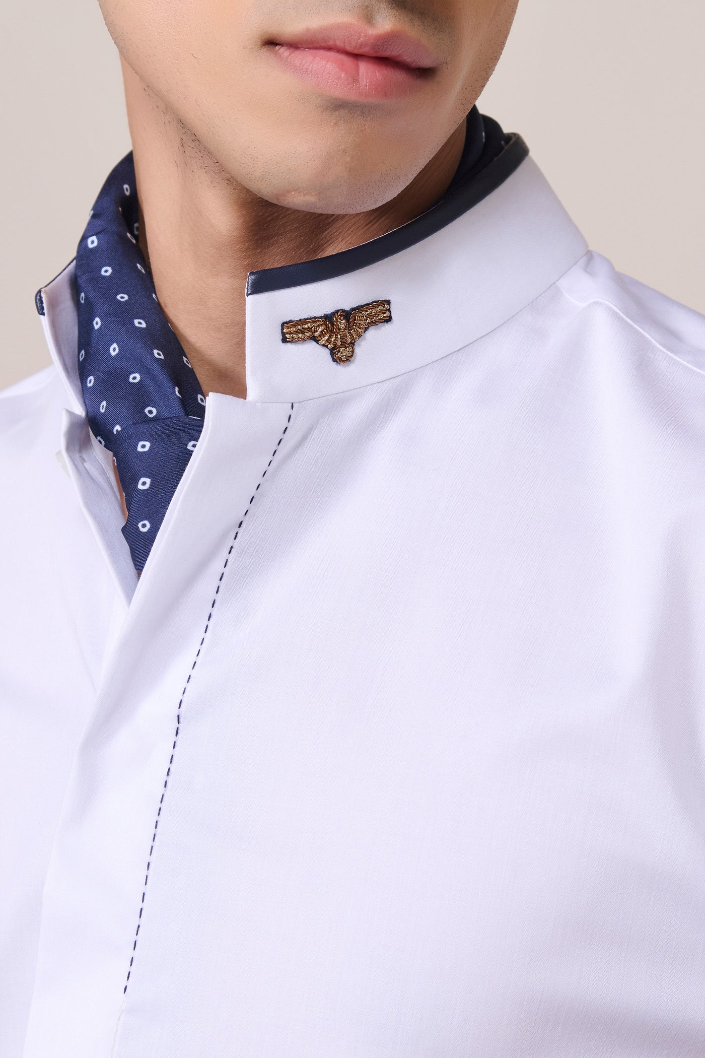 Shantanu & Nikhil Menswear Off White Eagle Crested Shirt indian designer wear online shopping melange singapore