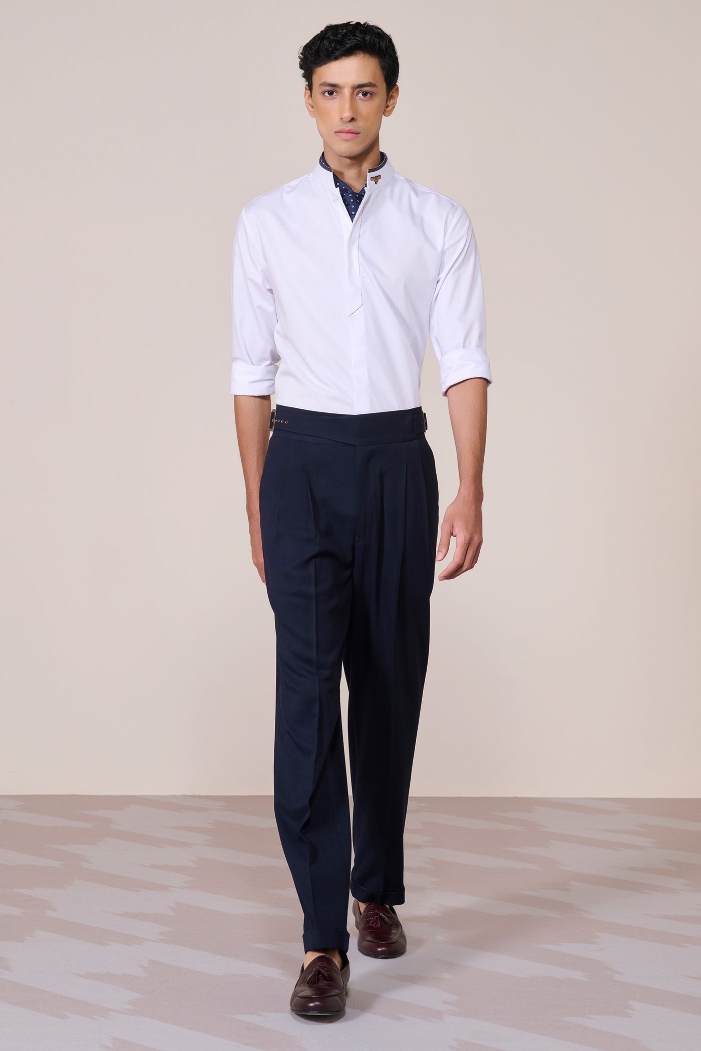 Shantanu & Nikhil Menswear Off White Eagle Crested Shirt indian designer wear online shopping melange singapore