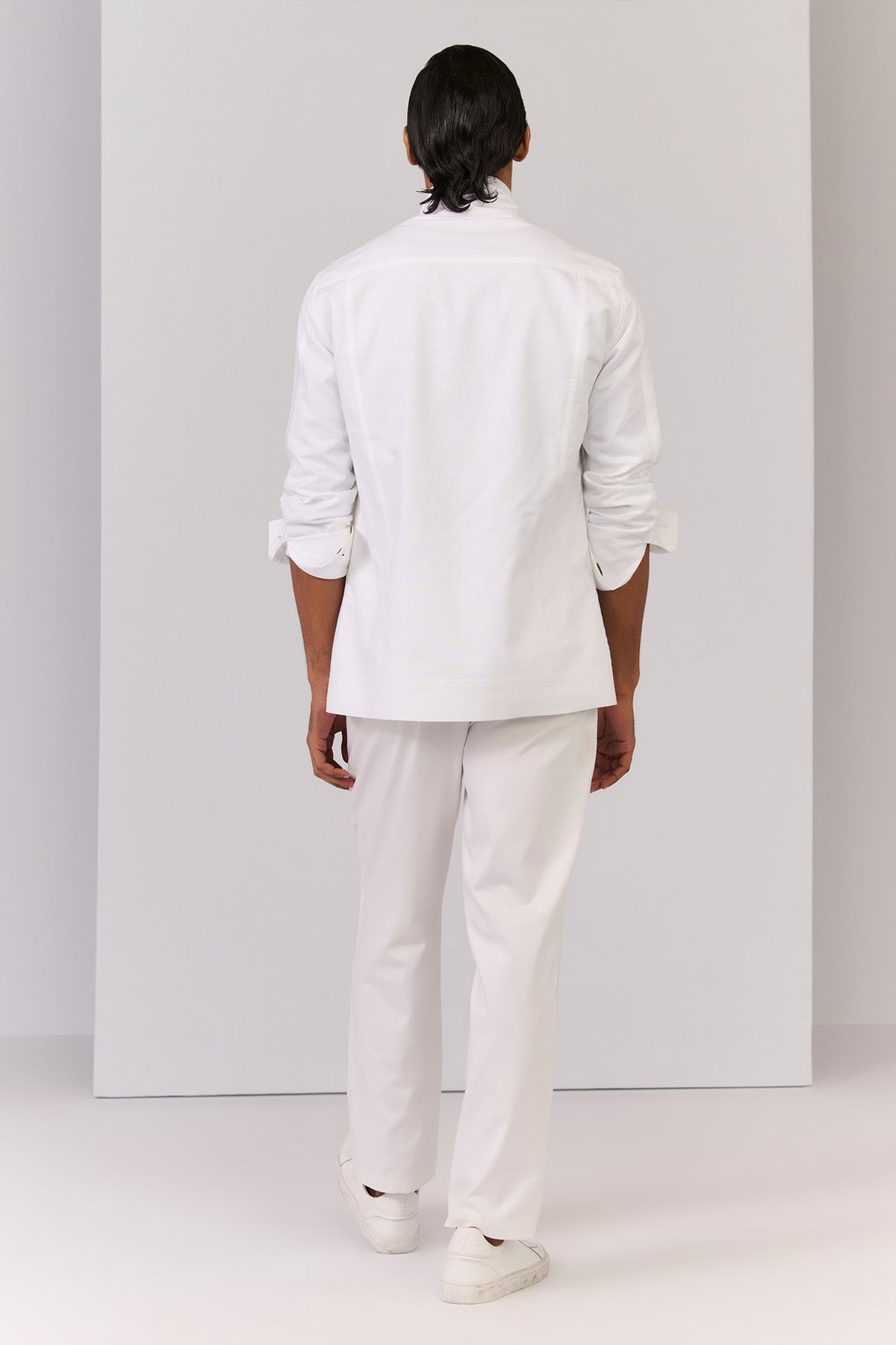 Shantanu & Nikhil Menswear Off White Linen Utility Shacket indian designer wear online shopping melange singapore