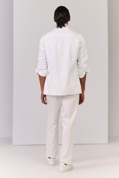 Shantanu & Nikhil Menswear Off White Linen Utility Shacket indian designer wear online shopping melange singapore