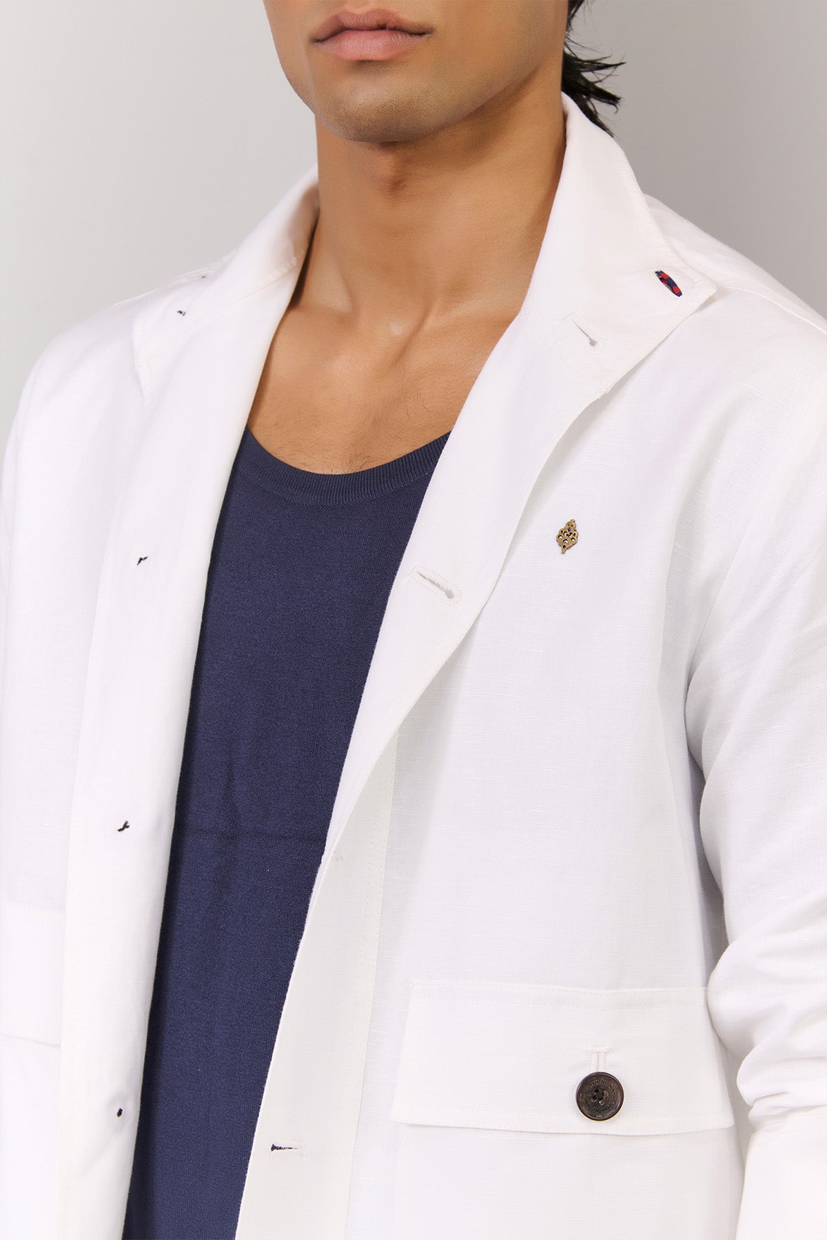 Shantanu & Nikhil Menswear Off White Linen Utility Shacket indian designer wear online shopping melange singapore