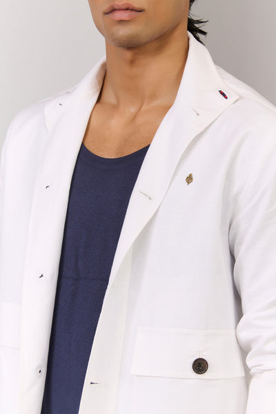 Shantanu & Nikhil Menswear Off White Linen Utility Shacket indian designer wear online shopping melange singapore
