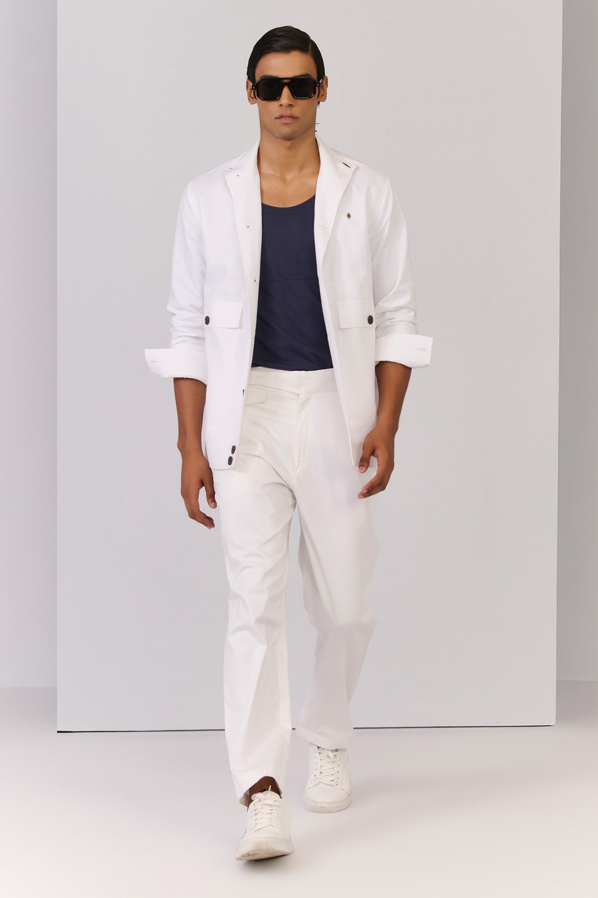 Shantanu & Nikhil Menswear Off White Linen Utility Shacket indian designer wear online shopping melange singapore